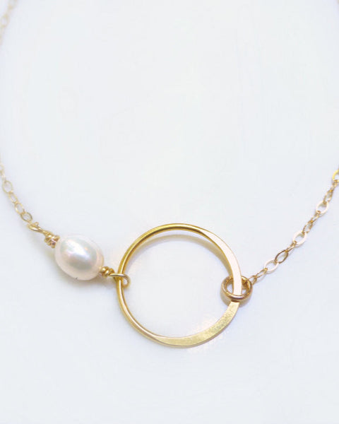 Infinity Circle Necklace With Freshwater Pearl - Sterling Silver, Gold or Rose Gold