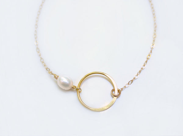Infinity Circle Necklace With Freshwater Pearl - Sterling Silver, Gold or Rose Gold
