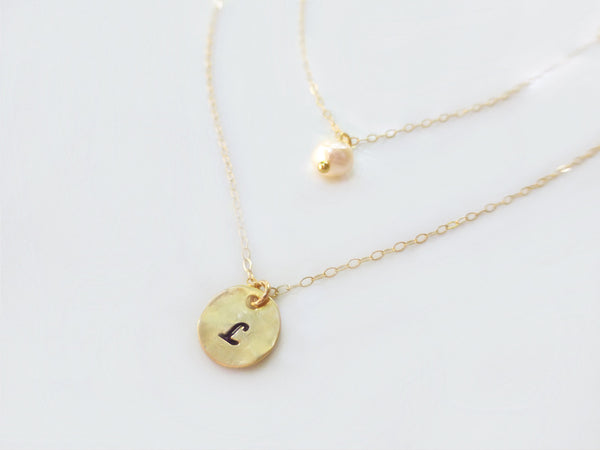 Personalized Multi Strand Initial Necklace With Freshwater Pearl