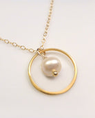 Gold Circle Necklace With Freshwater Pearl Pendant