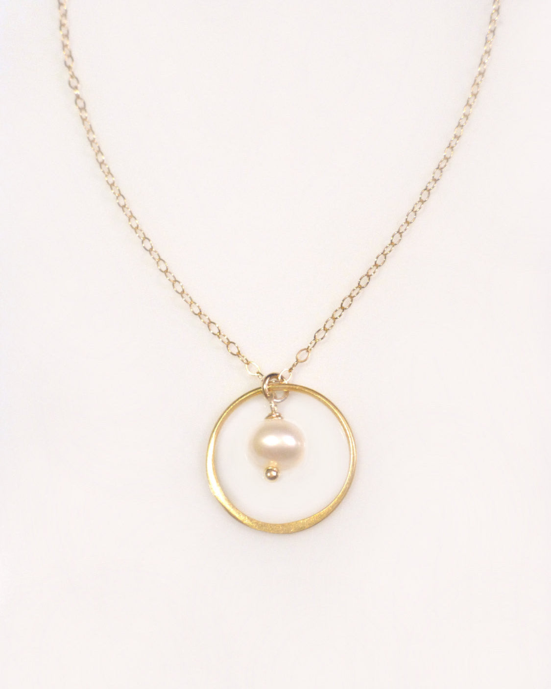 Gold Circle Necklace With Freshwater Pearl Pendant