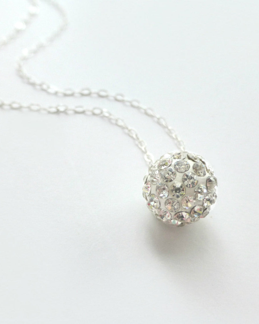 Pave' Dainty Disco Ball Necklace For Women - Sterling Silver