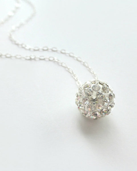 Pave' Dainty Disco Ball Necklace For Women - Gold, Rose Gold, or Sterling Silver