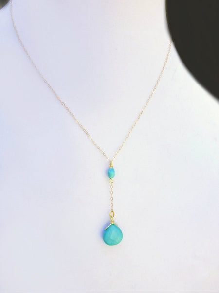 Turquoise Pendant Y Drop Necklace For Women - In Sterling Silver or Gold