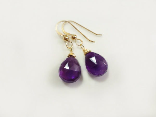 Genuine Amethyst Teardrop Earrings - Sterling Silver, Gold or Rose Gold