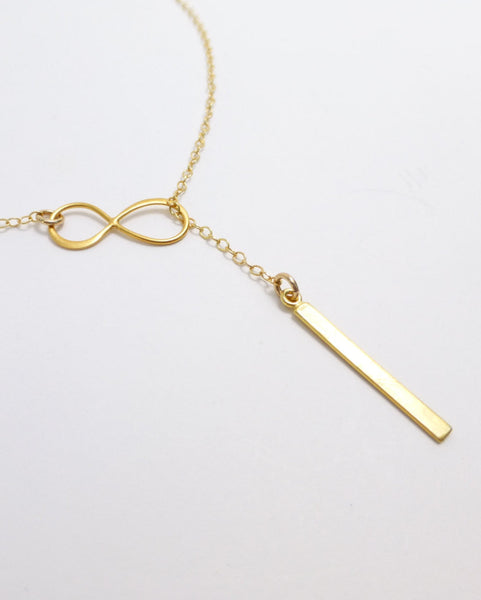 Vertical Bar Lariat Necklace In Sterling Silver or 14k Gold Fill