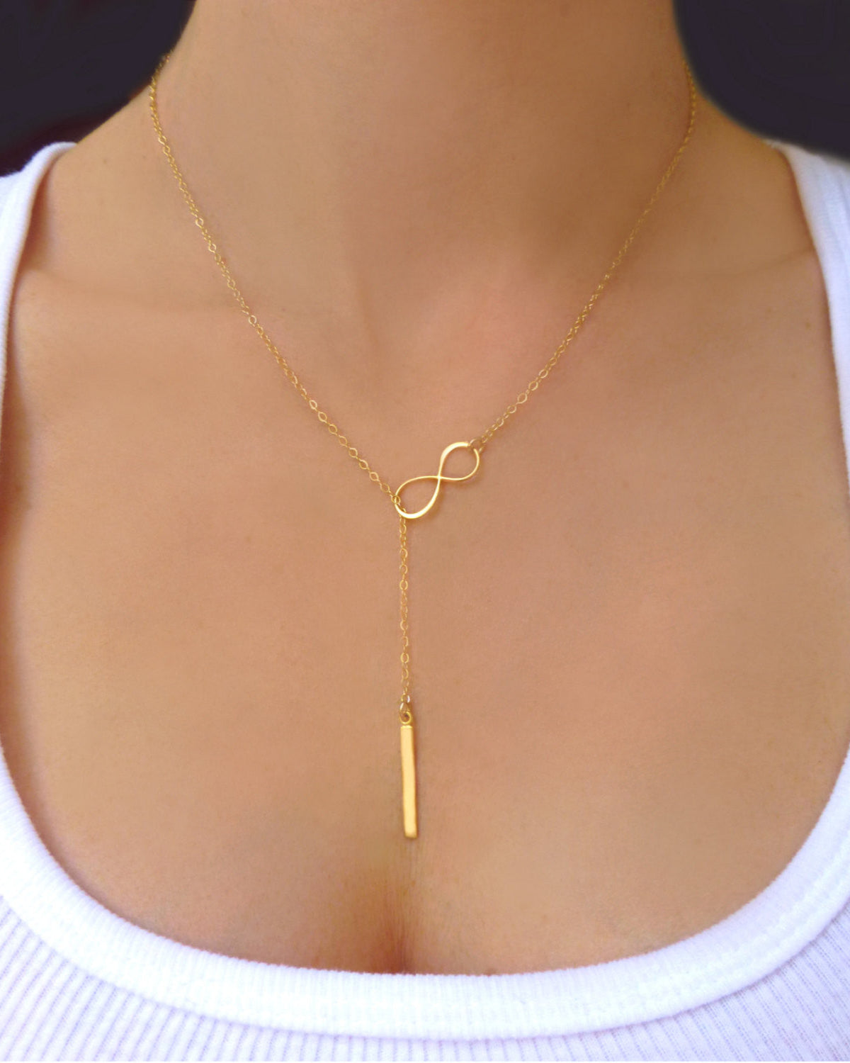 Vertical Bar Lariat Necklace In Sterling Silver or 14k Gold Fill