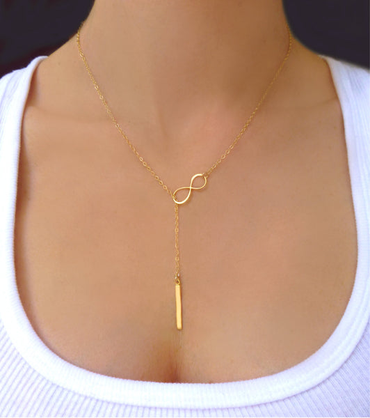 Vertical Bar Lariat Necklace In Sterling Silver or 14k Gold Fill