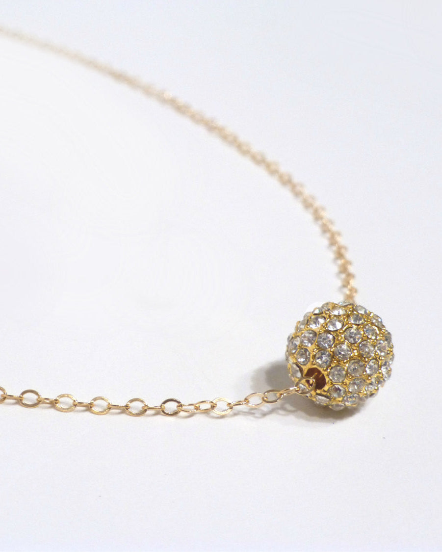 Pave' Dainty Disco Ball Necklace For Women - Gold