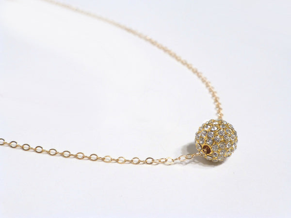 Pave' Dainty Disco Ball Necklace For Women - Gold, Rose Gold, or Sterling Silver