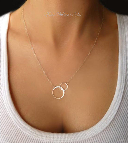 Interlocking Circle Eternity Double Circle Necklace In Sterling Silver or 14k Gold Fill