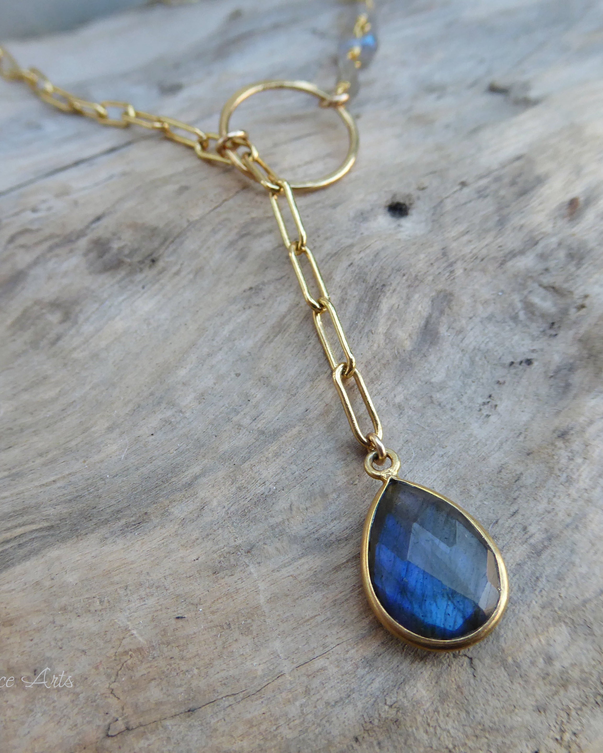 Rainbow Labradorite Statement Necklace Adjustable- Blue Gemstone Lariat Necklace