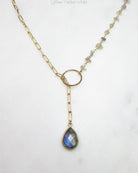 Rainbow Labradorite Statement Necklace Adjustable- Blue Gemstone Lariat Necklace