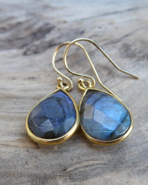 Labradorite Earrings - Flashy Rainbow Labradorite Teardrop Dangle Earrings