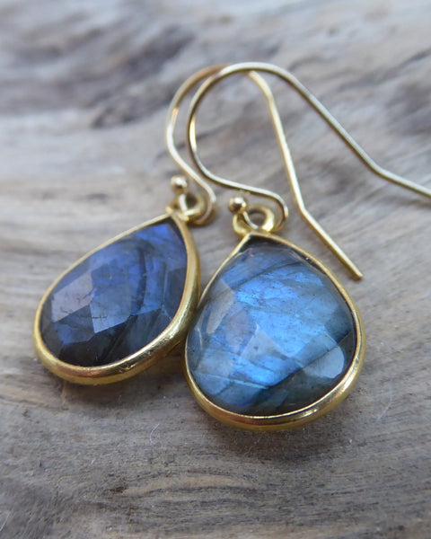 Labradorite Earrings - Flashy Rainbow Labradorite Teardrop Dangle Earrings