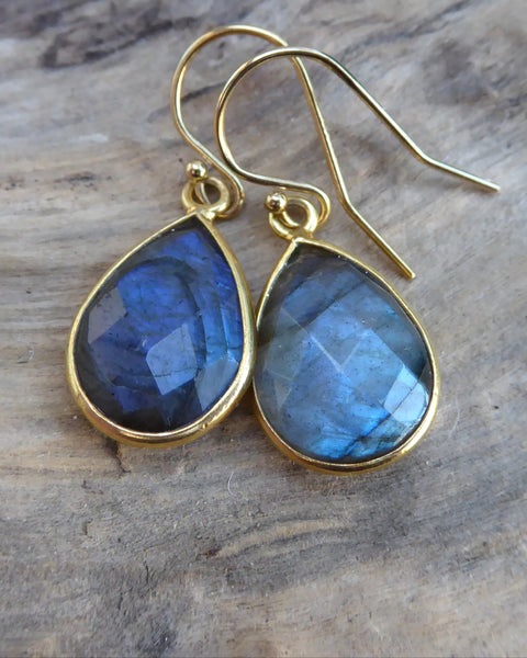 Labradorite Earrings - Flashy Rainbow Labradorite Teardrop Dangle Earrings