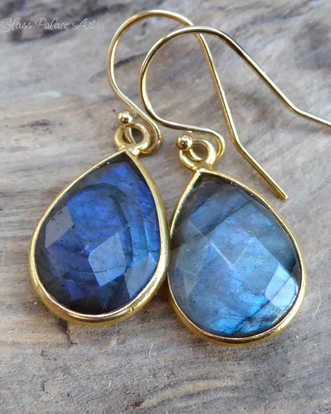 Labradorite Earrings - Flashy Rainbow Labradorite Teardrop Dangle Earrings