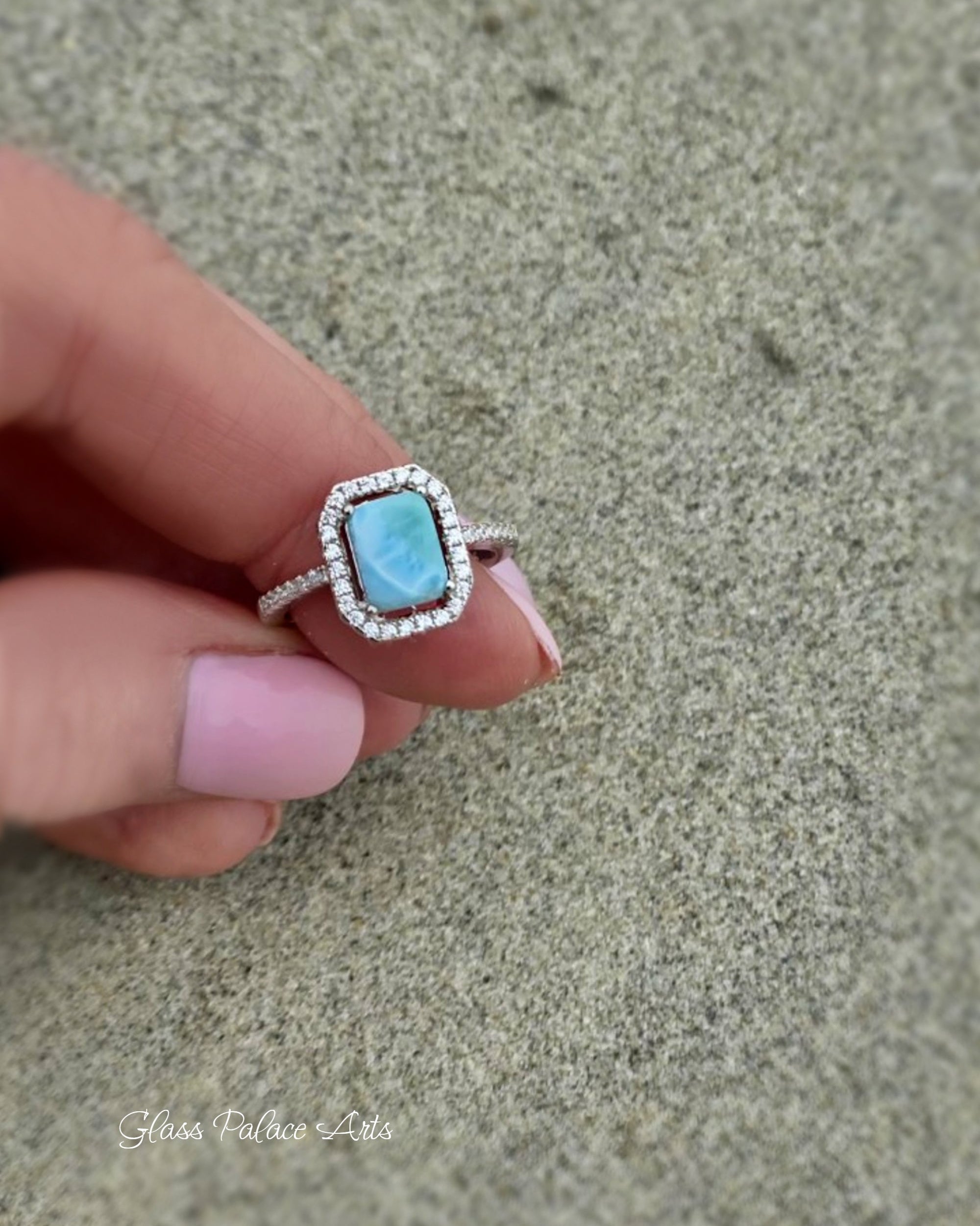Sterling Silver Larimar Ring For Women - Radiant Cut With Cubic Zirconia