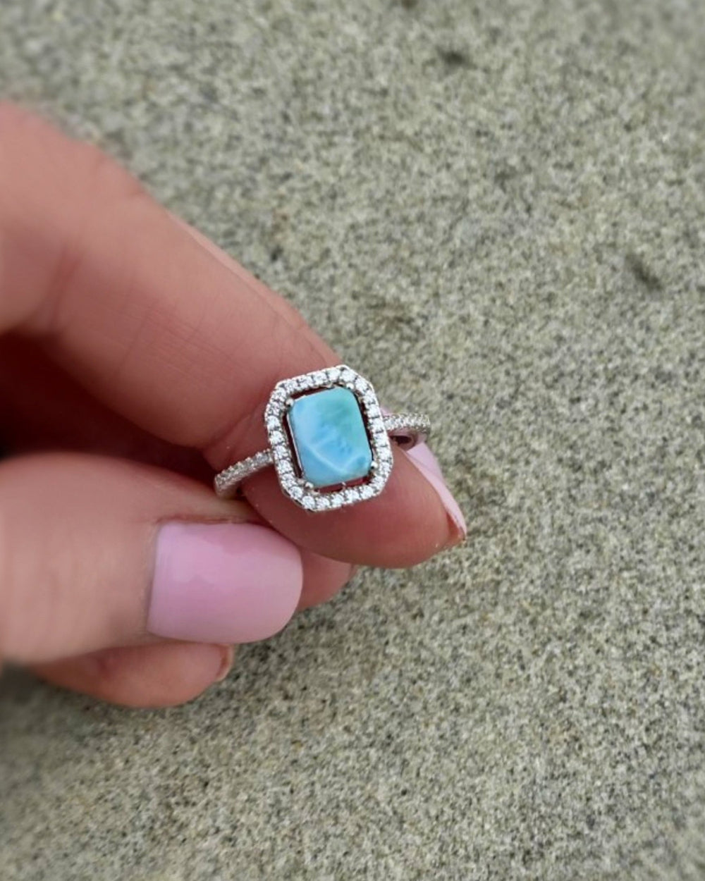 Sterling Silver Larimar Ring For Women - Radiant Cut With Cubic Zirconia