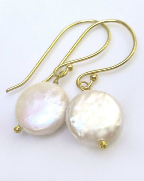 Freshwater Coin Pearl Earrings - Sterling Silver or 14k Gold Fill