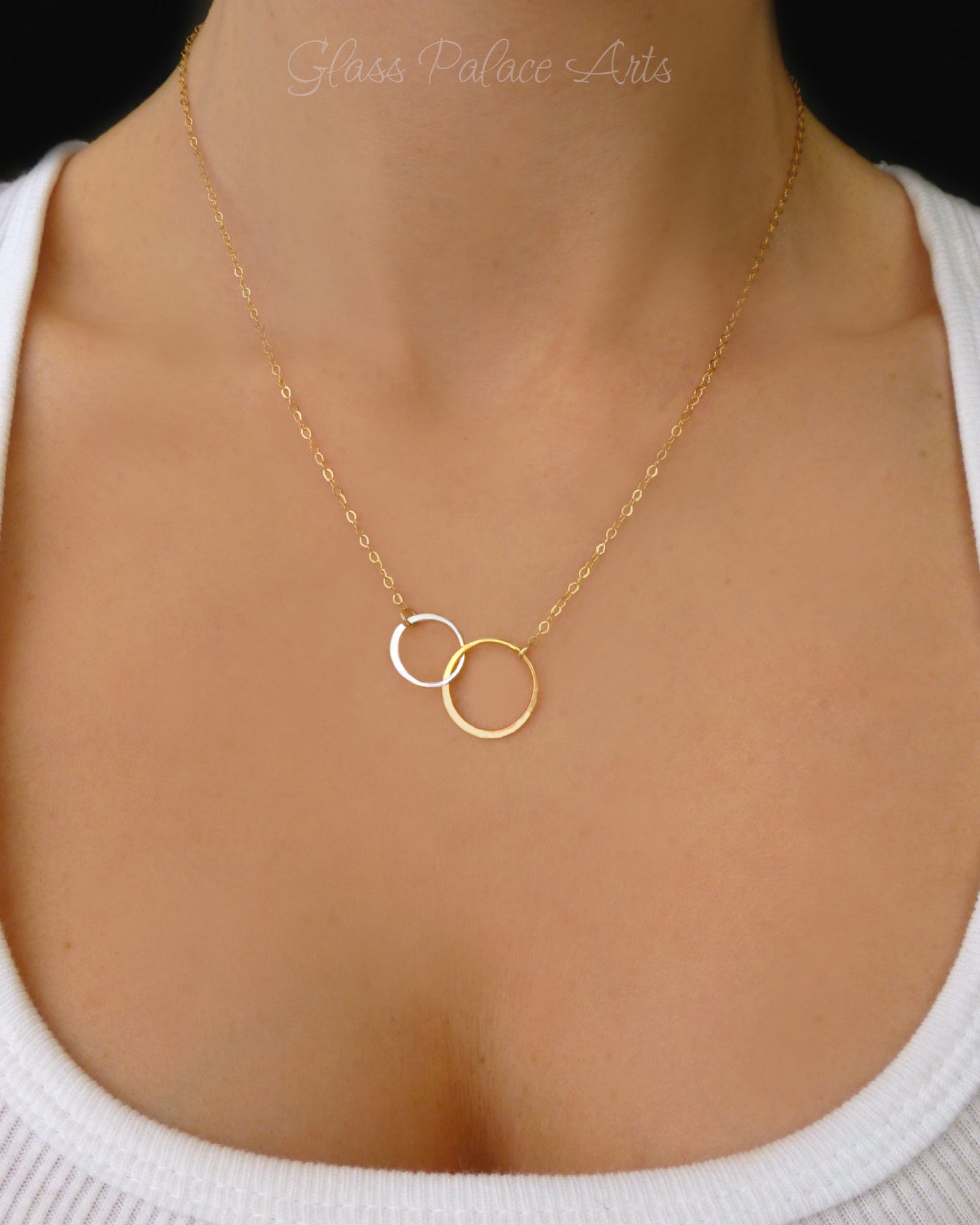 Silver and Gold Mixed Metal Infinity Circle Necklace For Women