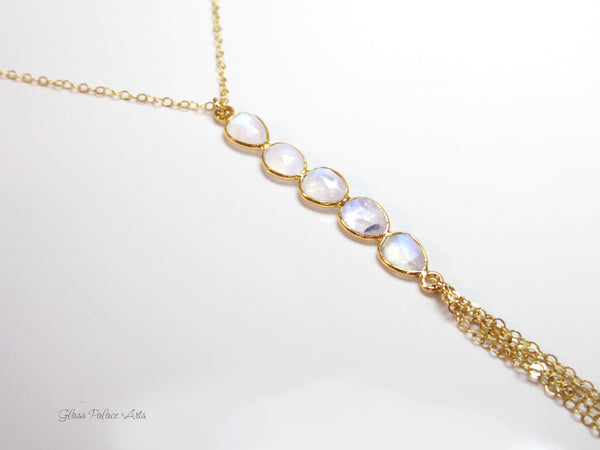 Moonstone Necklace With Gemstone Pendant Drop - 14k Gold Fill or Sterling Silver