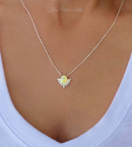 Ethiopian Opal and White Topaz Starburst Necklace For Women - 925 Sterling Silver
