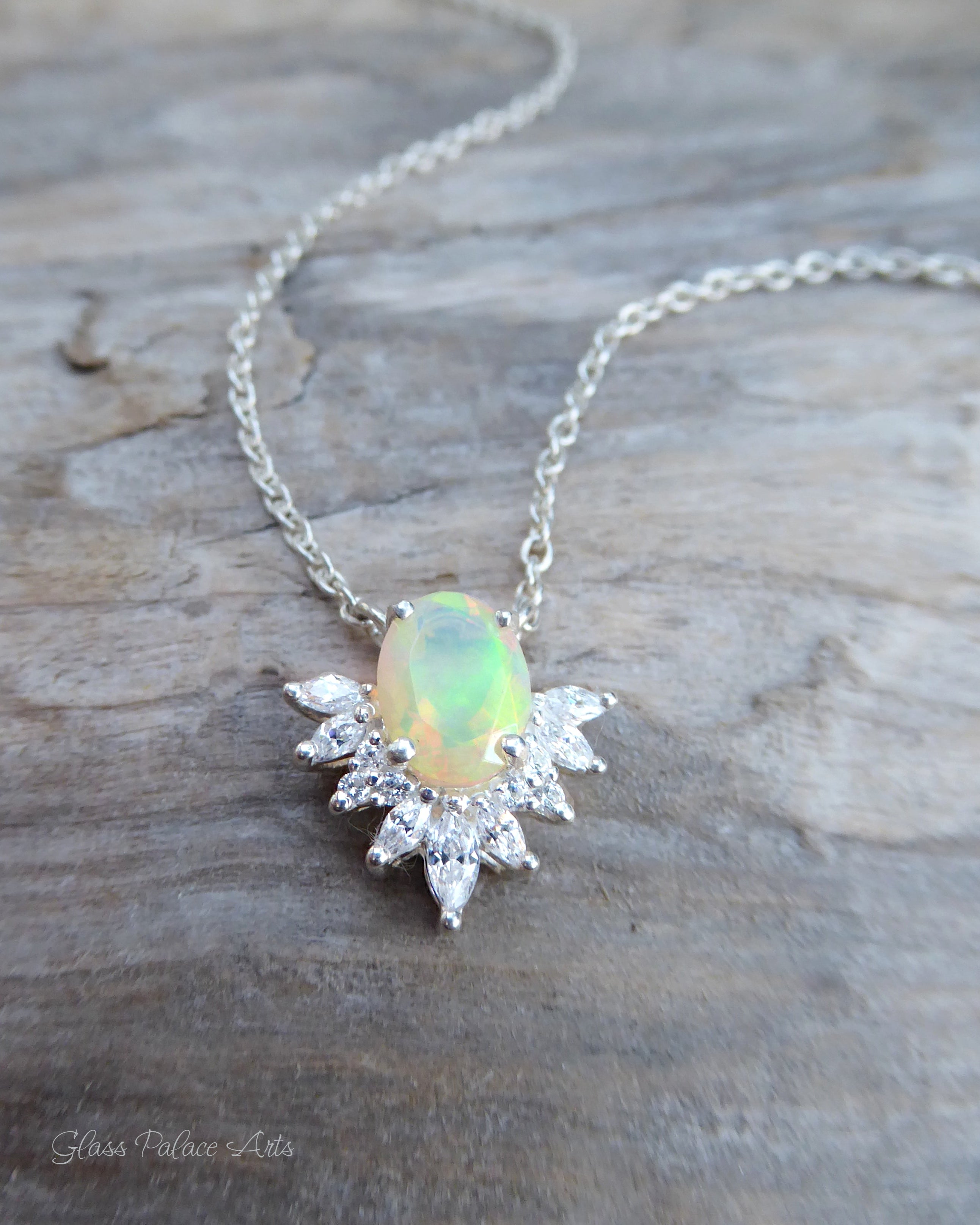 Ethiopian Opal and White Topaz Starburst Necklace For Women - 925 Sterling Silver