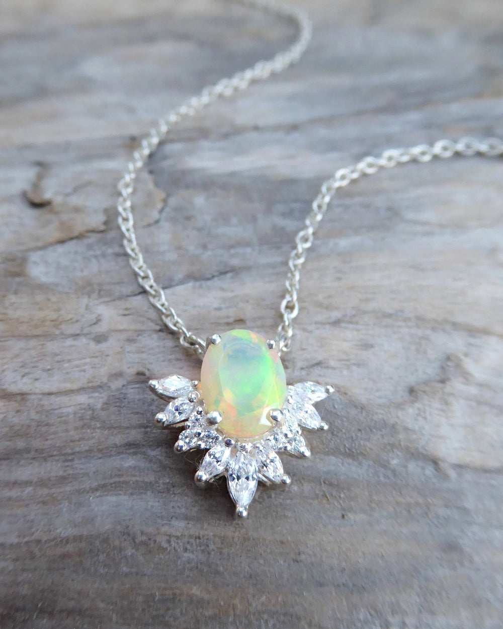 Ethiopian Opal and White Topaz Starburst Necklace For Women - 925 Sterling Silver