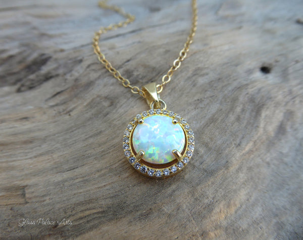 White Fire Opal Pendant Necklace With Cubic Zirconia