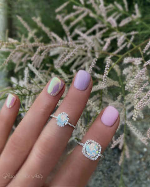 Sterling Silver White Opal Ring Encrusted with Cubic Zirconia