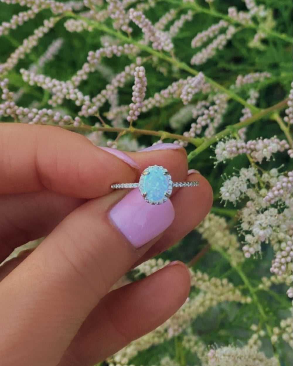 Sterling Silver White Opal Ring Encrusted with Cubic Zirconia