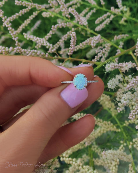 Sterling Silver White Opal Ring Encrusted with Cubic Zirconia