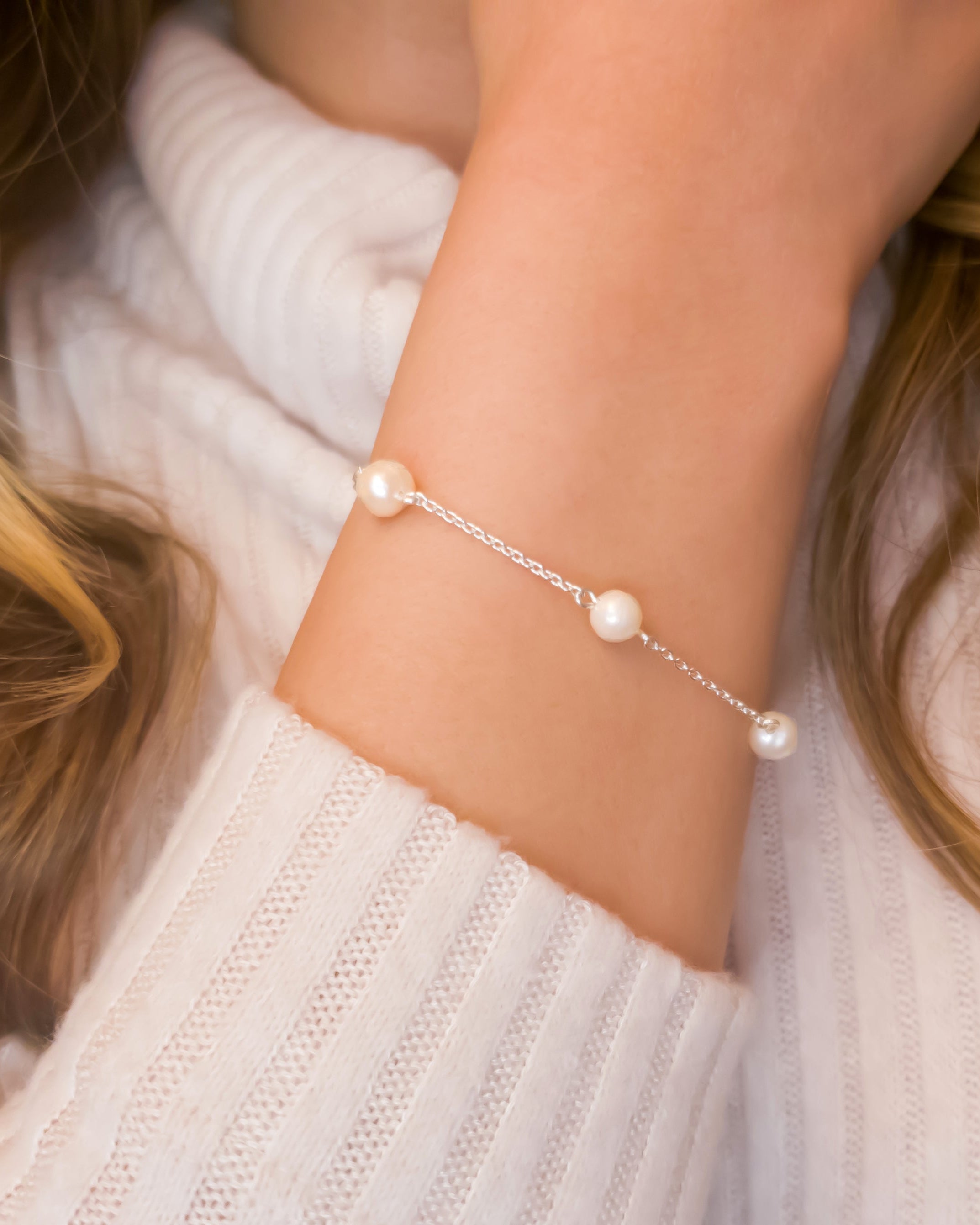 Sterling Silver Freshwater Pearl Bracelet For Women - Adjustable Length