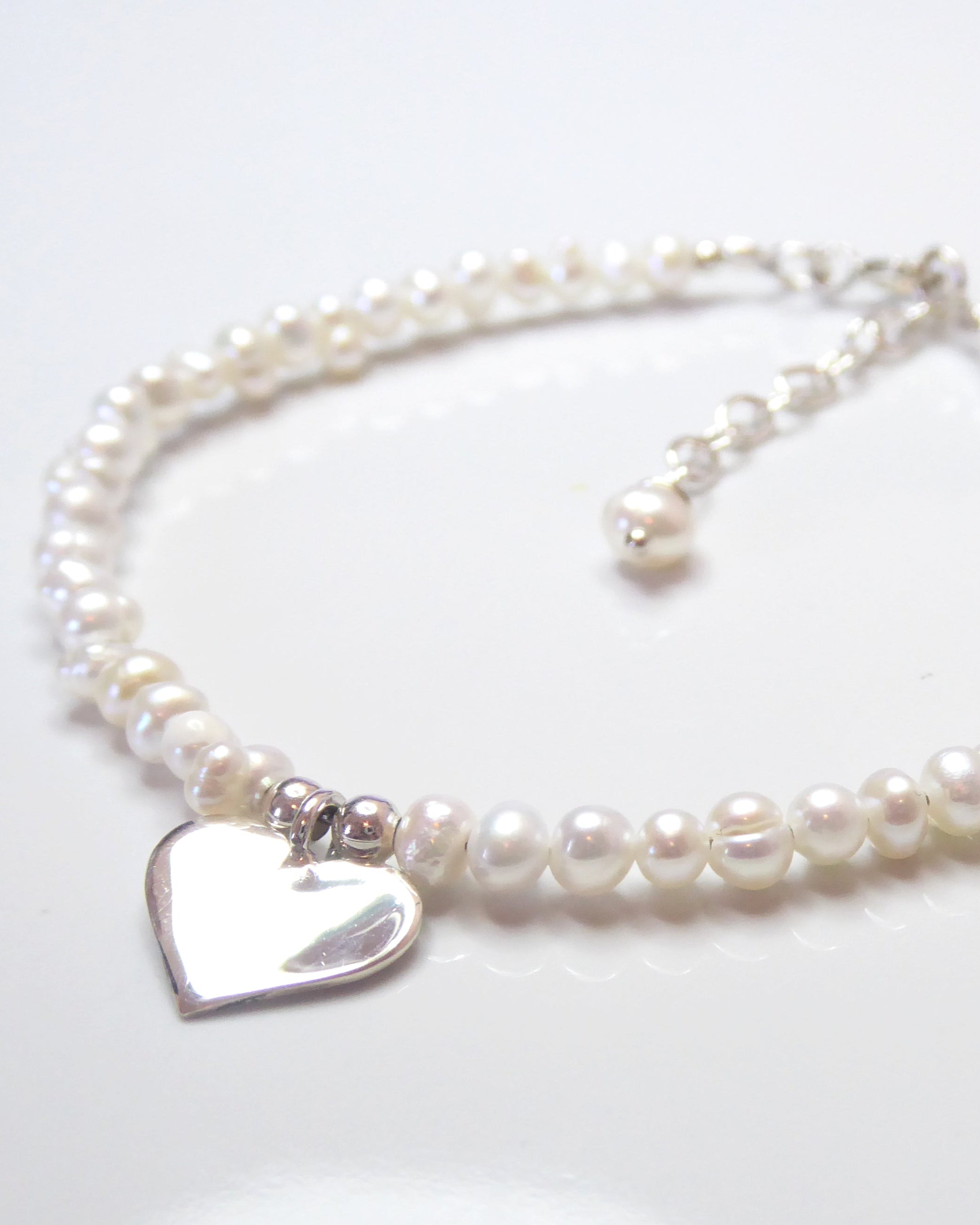 Sterling Silver Heart And Pearl Bracelet Adjustable