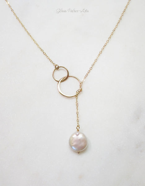 Freshwater Pearl Lariat Necklace For Women ~ Coin Pearl Clasp-less Nec ...