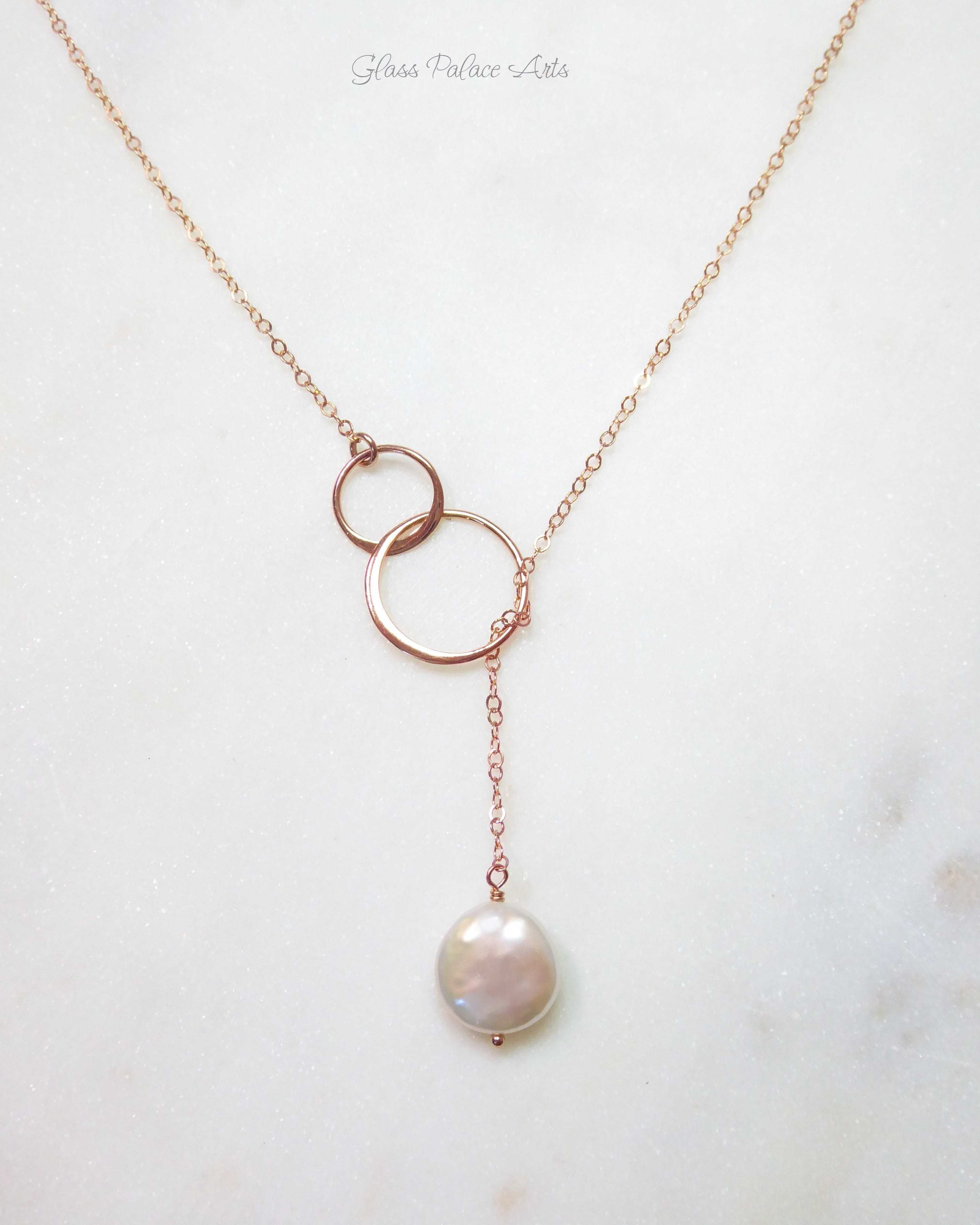Freshwater Pearl Lariat Necklace With Infinity Circles