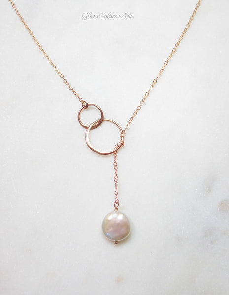 Freshwater Pearl Lariat Necklace For Women ~ Coin Pearl Clasp-less Necklace