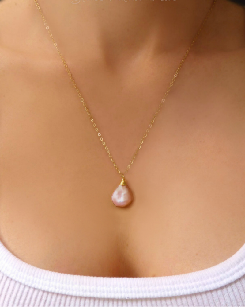 Champagne Pink Baroque Pearl Necklace For Women - Natural Freshwater Pearls