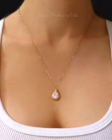 Champagne Pink Baroque Pearl Necklace For Women - Natural Freshwater Pearls