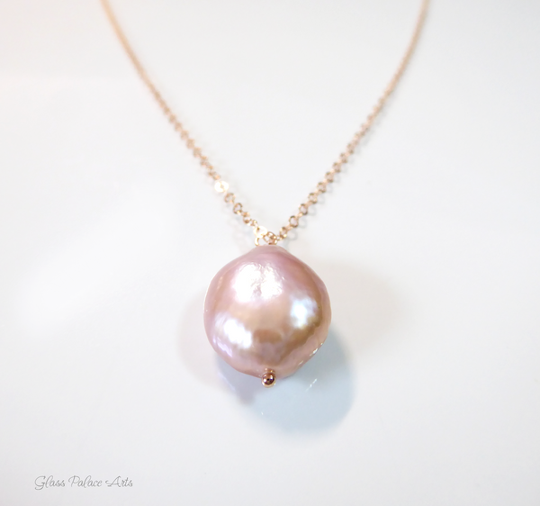 Champagne Pink Baroque Pearl Necklace For Women - Natural Freshwater Pearls