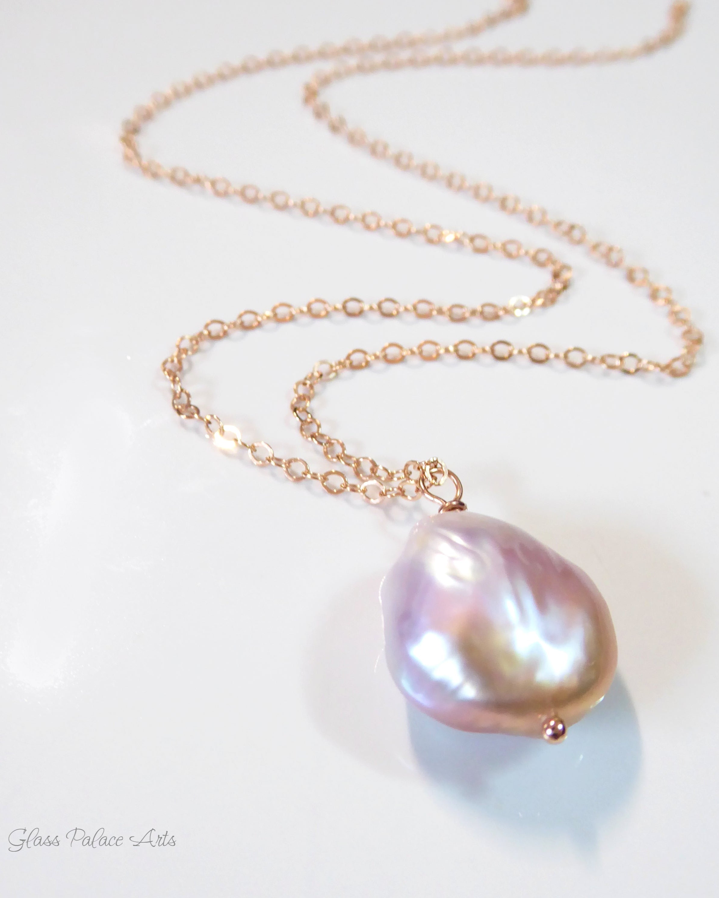 Champagne Pink Baroque Pearl Necklace For Women - Natural Freshwater Pearls