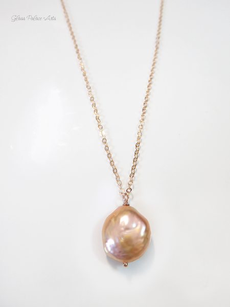 Champagne Pink Baroque Pearl Necklace For Women - Natural Freshwater Pearls