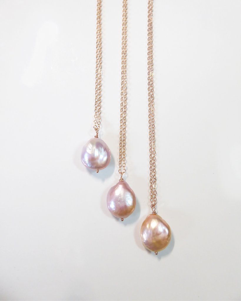 Champagne Pink Baroque Pearl Necklace For Women - Natural Freshwater P ...