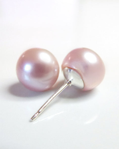 Freshwater Pearl Champagne Pink Stud Earrings - 5mm, 6mm, 7mm, 8mm, 9mm, 10mm