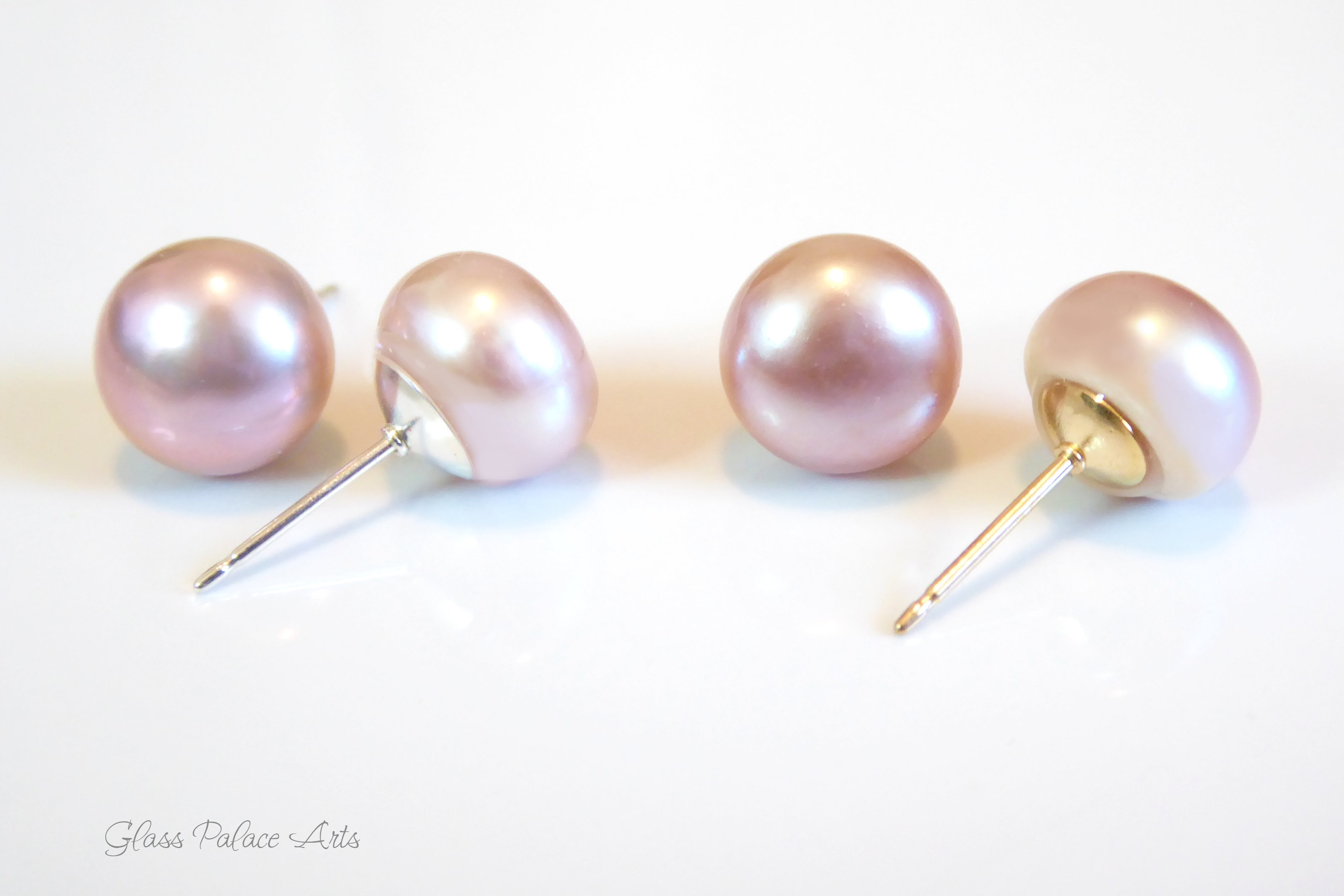 Freshwater Pearl Champagne Pink Stud Earrings