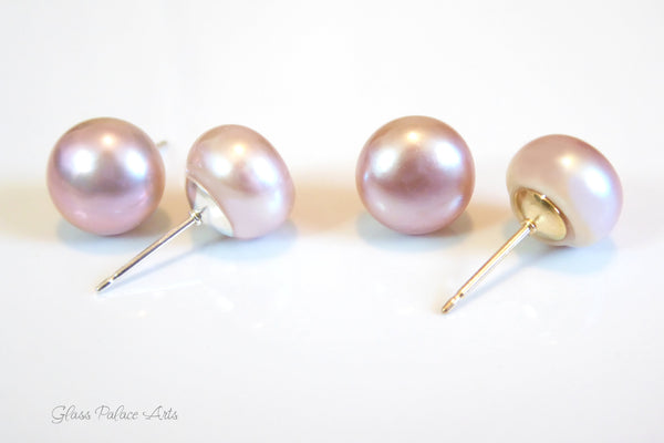 Freshwater Pearl Champagne Pink Stud Earrings - 5mm, 6mm, 7mm, 8mm, 9mm, 10mm