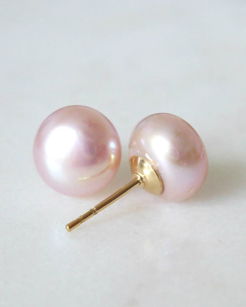 Freshwater Pearl Champagne Pink Stud Earrings - 5mm, 6mm, 7mm, 8mm, 9mm, 10mm