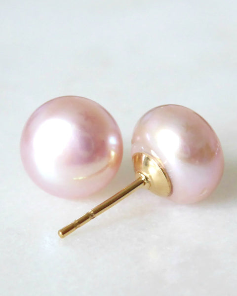 Freshwater Pearl Champagne Pink Stud Earrings - 5mm, 6mm, 7mm, 8mm, 9mm, 10mm