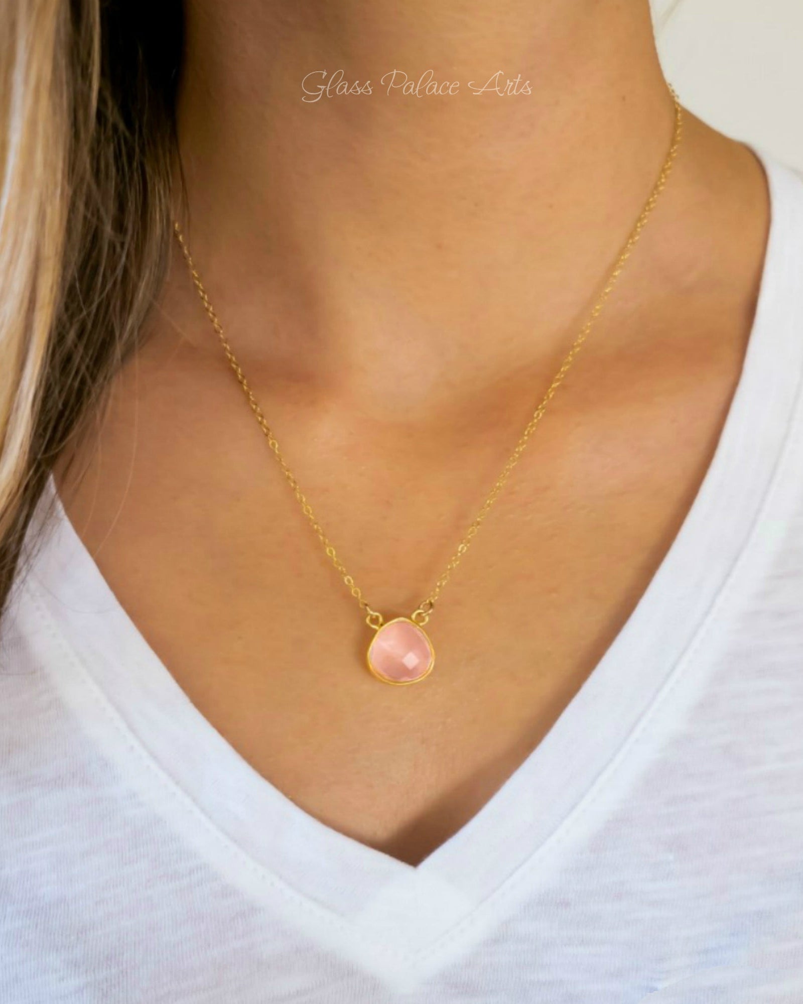 Rose Quartz Pendant Necklace On Dainty 14k Gold Fill Chain